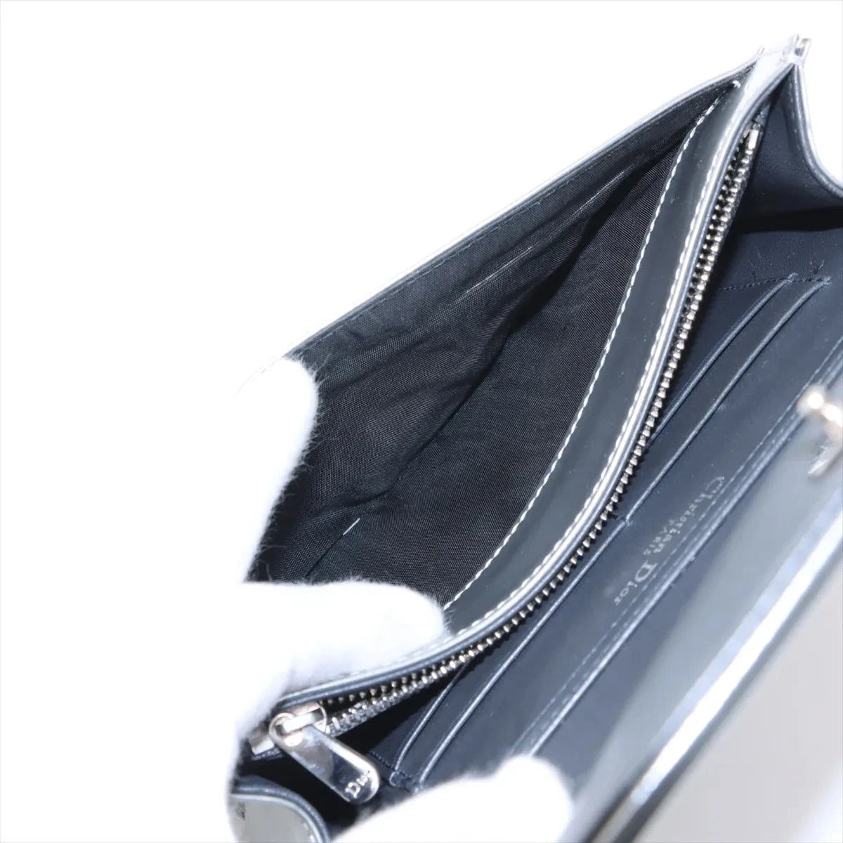 Pre-Loved Diorama Wallet on Chain Crossbody Bag Cannage Micro-Cannage Leather Small with Silver Hardware, Silver