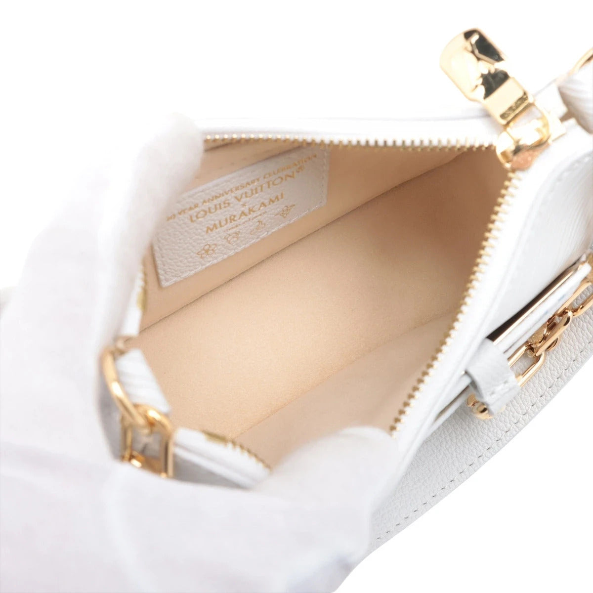 Pre-Loved Marellini (LV x Murakami) Shoulder Bag Leather with Gold Hardware, White