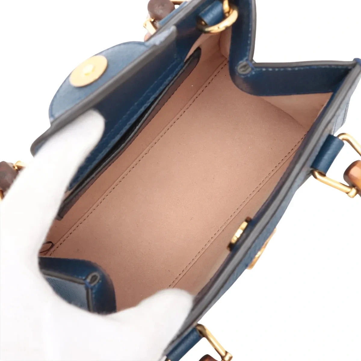 Pre-Loved Diana Bamboo Tote Leather Mini with Gold Hardware, Blue