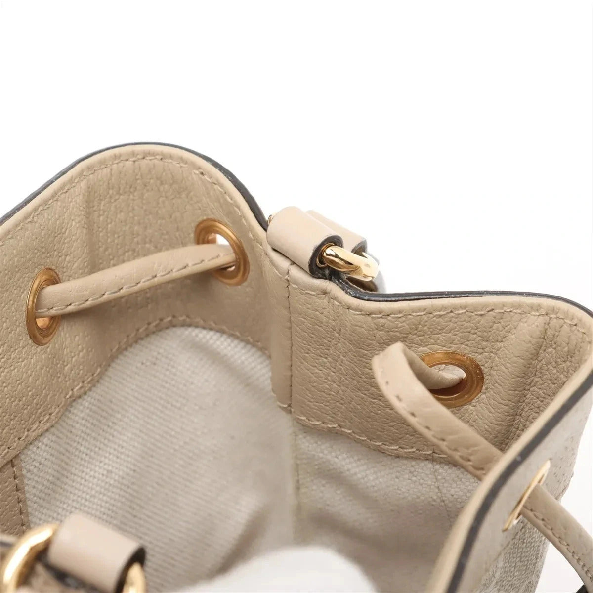 Pre-Loved Ophidia Bucket Bag GG Supreme Coated Canvas Mini with Gold Hardware, Beige / White