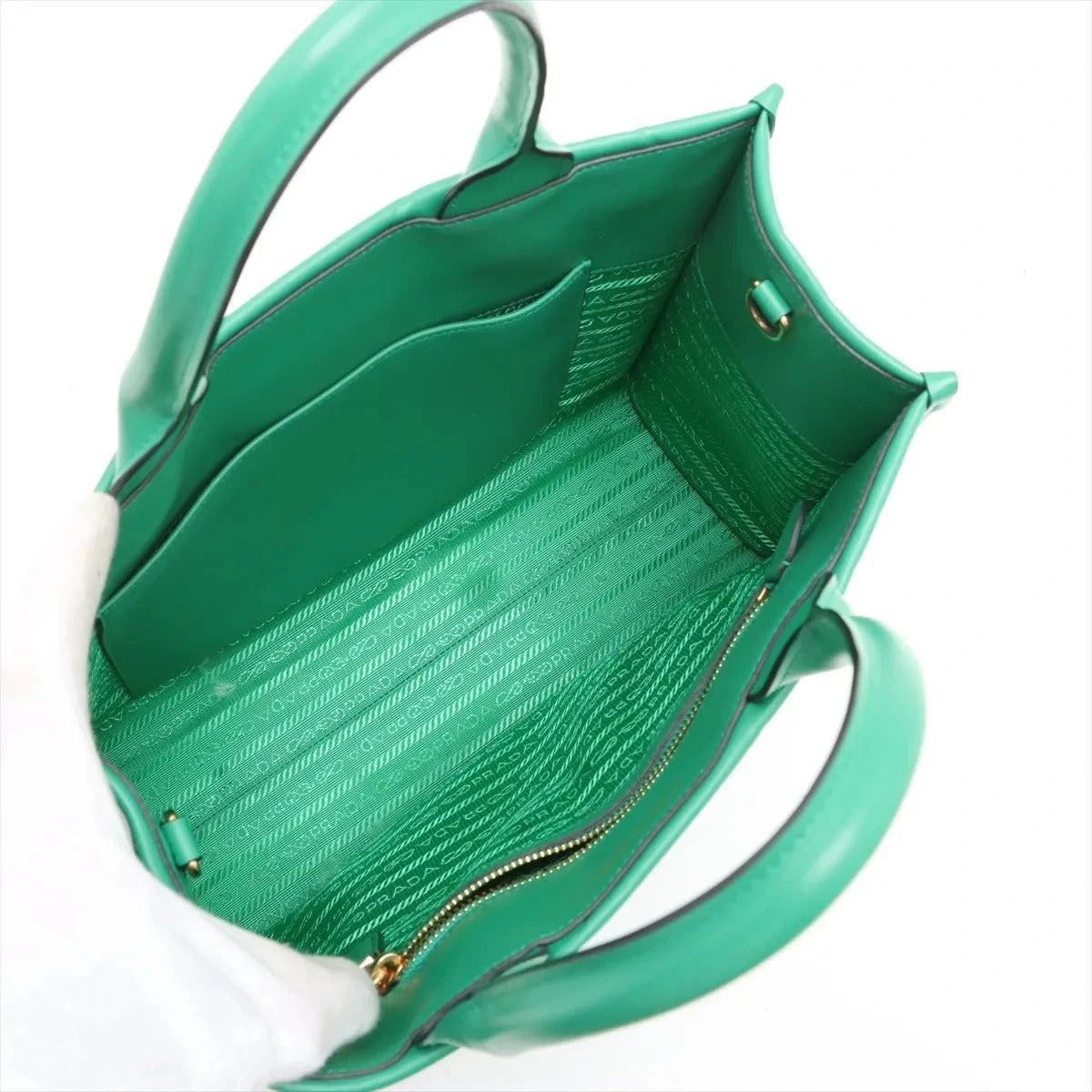 Pre-Loved Symbole Tote Triangle Leather Small with Gold Hardware, Green