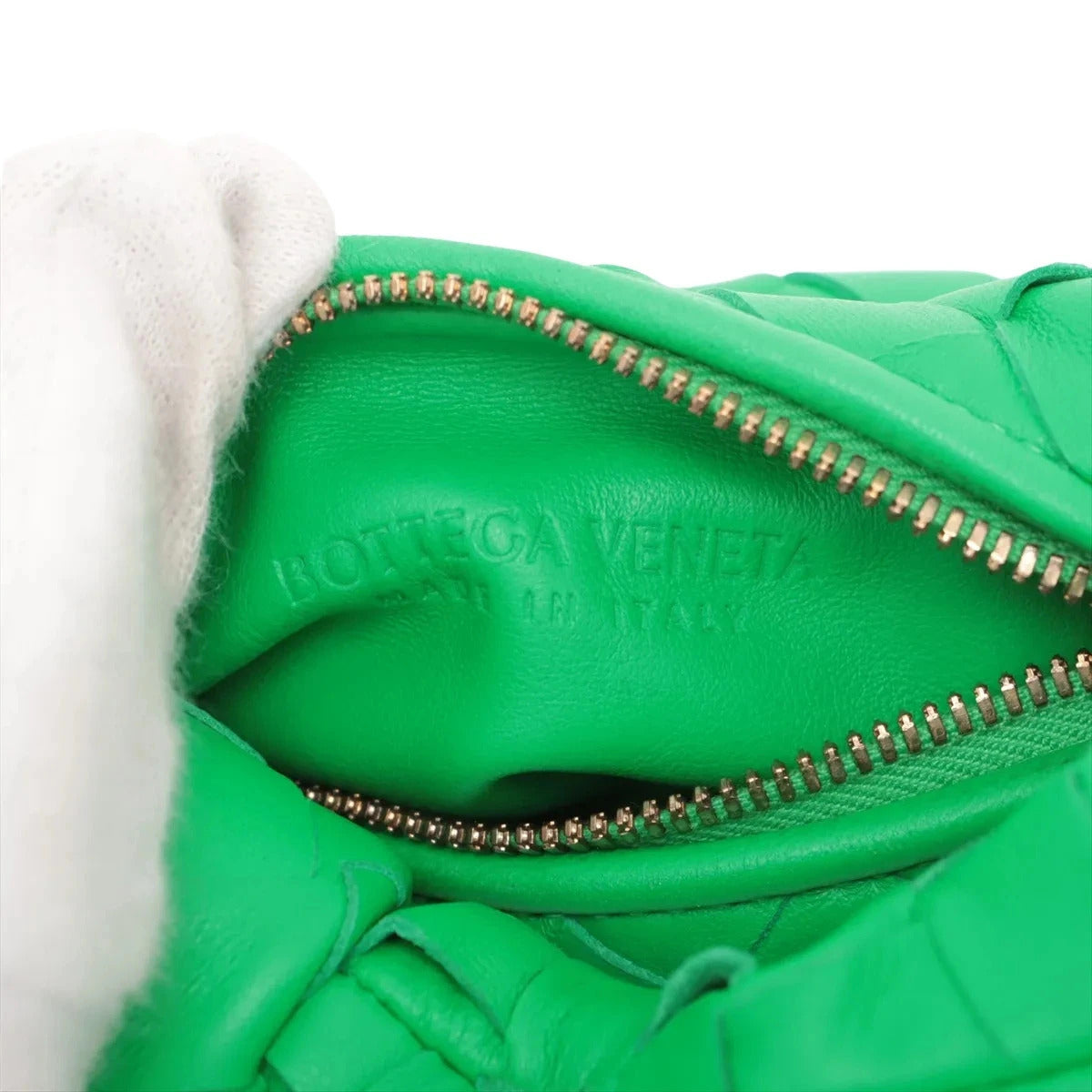 Pre-Loved Jodie Handbag Intrecciato Leather Mini with Gold Hardware, Green
