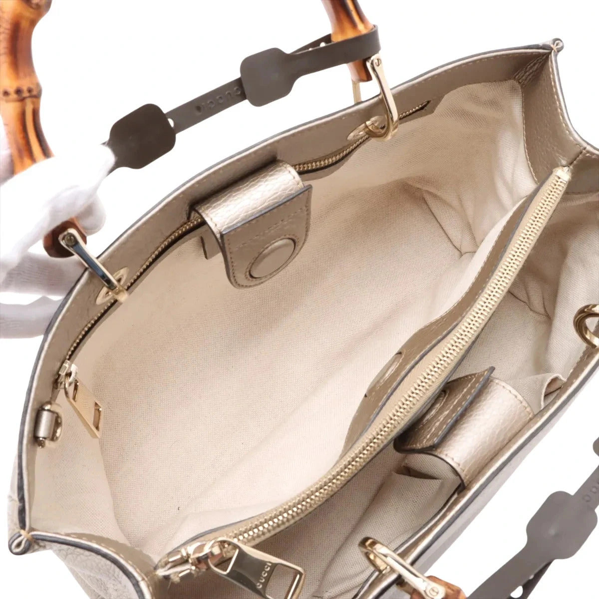 Pre-Loved Bamboo Shopper Tote Leather Medium with Gold Hardware, Champagne Gold
