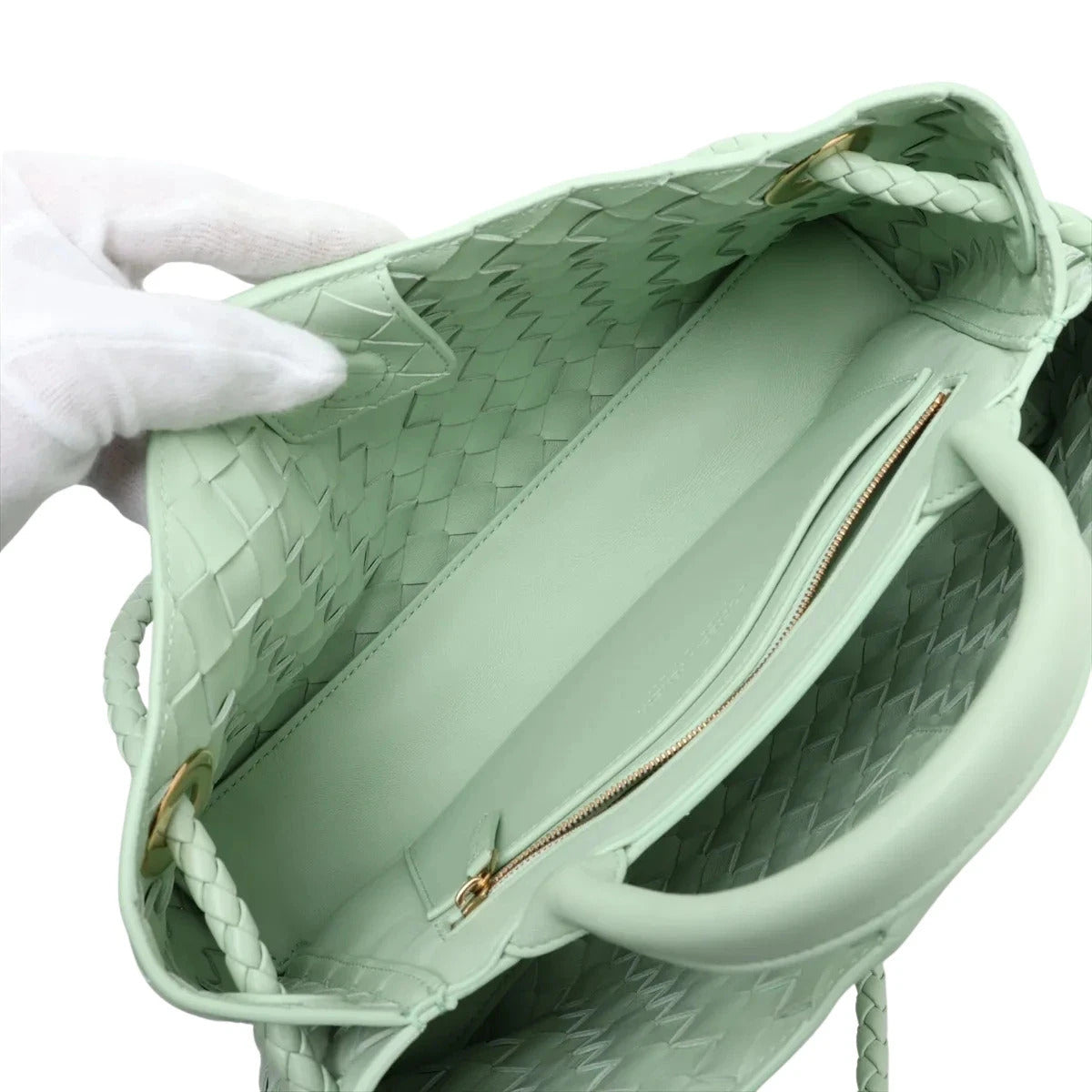 Pre-Loved Andiamo Tote Intrecciato Leather Small with Gold Hardware, Mint Green