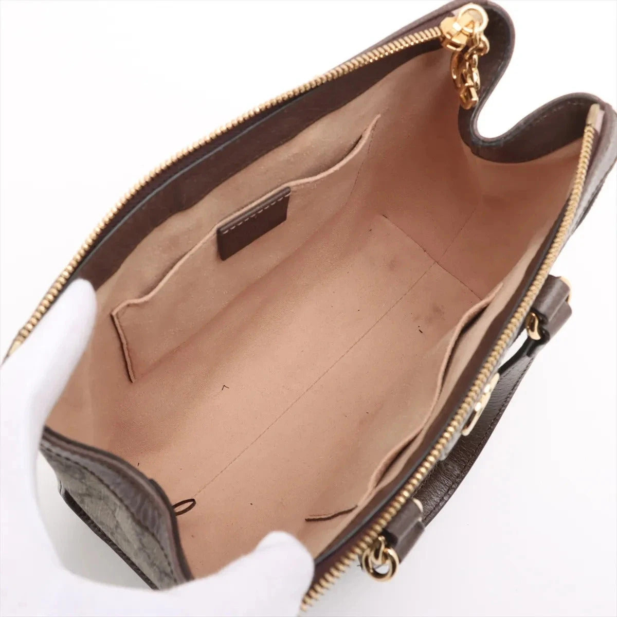 Pre-Loved Ophidia Tote GG Supreme Canvas Coated Small with Gold Hardware, Beige/Ebony