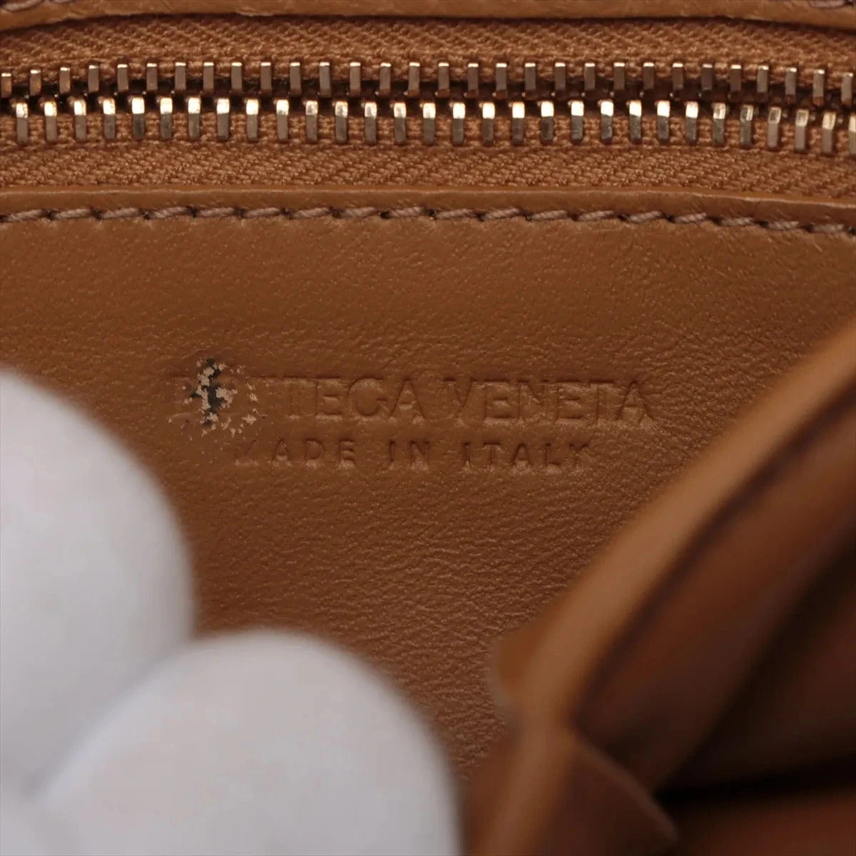 Pre-Loved Padded Cassette Crossbody Bag Intrecciato Leather Small with Gold Hardware, Tan