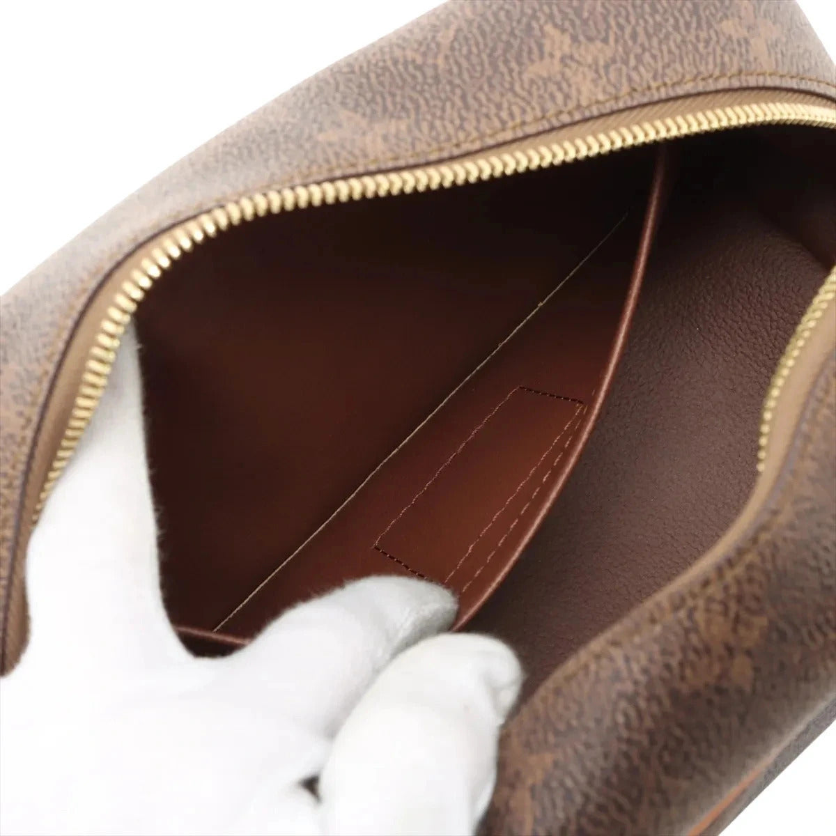 Pre-Loved Dopp Kit Pochette Monogram Coated Canvas with Gold Hardware, Brown