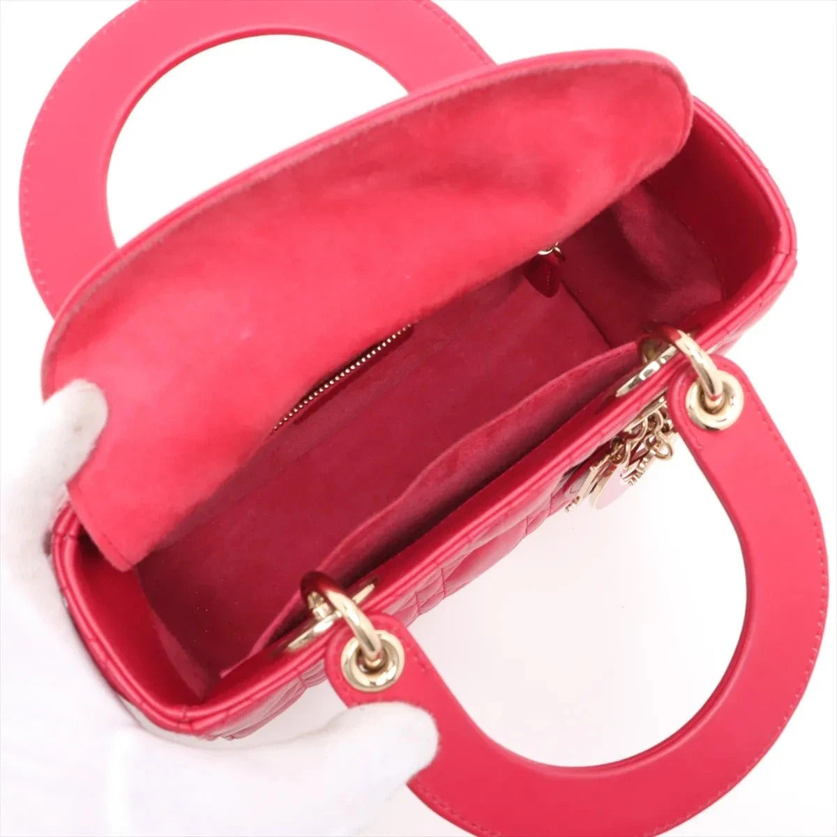 Pre-Loved Lady Dior Handbag Cannage Leather Medium with Gold Hardware, Pink