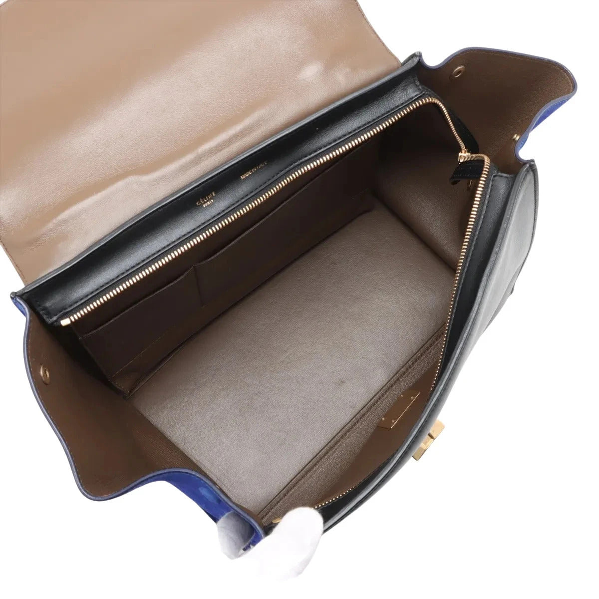 Pre-Loved Trapeze Handbag Leather Medium with Gold Hardware, Brown/Black/Blue