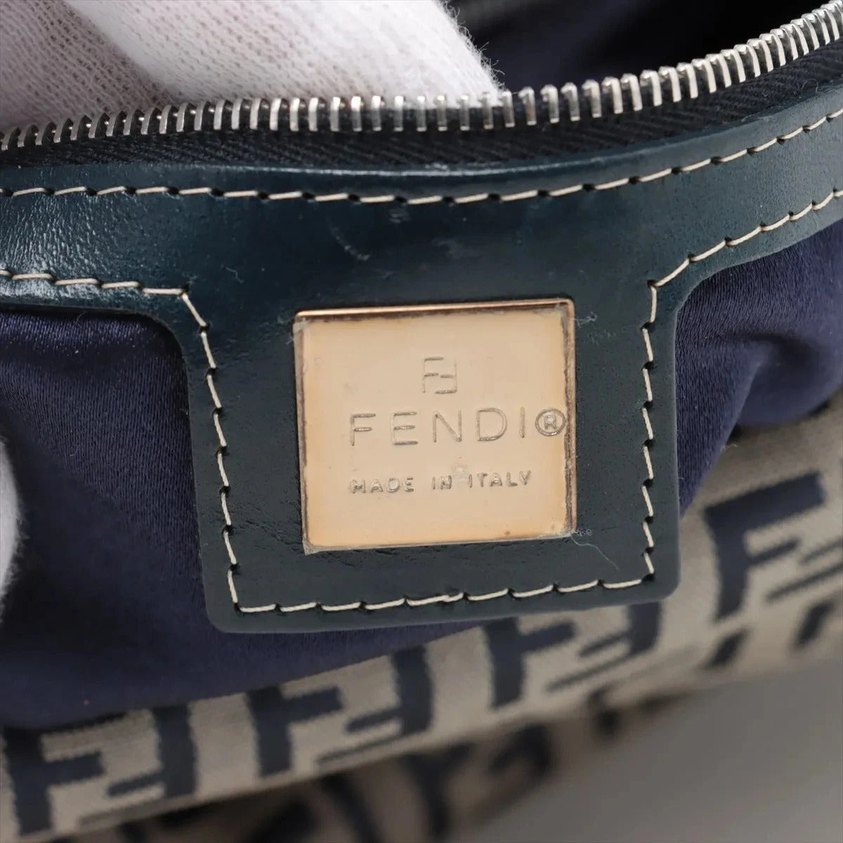 Pre-Loved Mamma Baguette Shoulder Bag Zucchino Coated Canvas with Silver Hardware, Grey / Navy