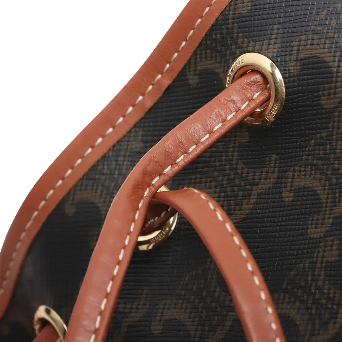 Pre-Loved Triomphe Drawstring Bucket Bucket Bag Triomphe Canvas Coated Small with Gold Hardware, Brown
