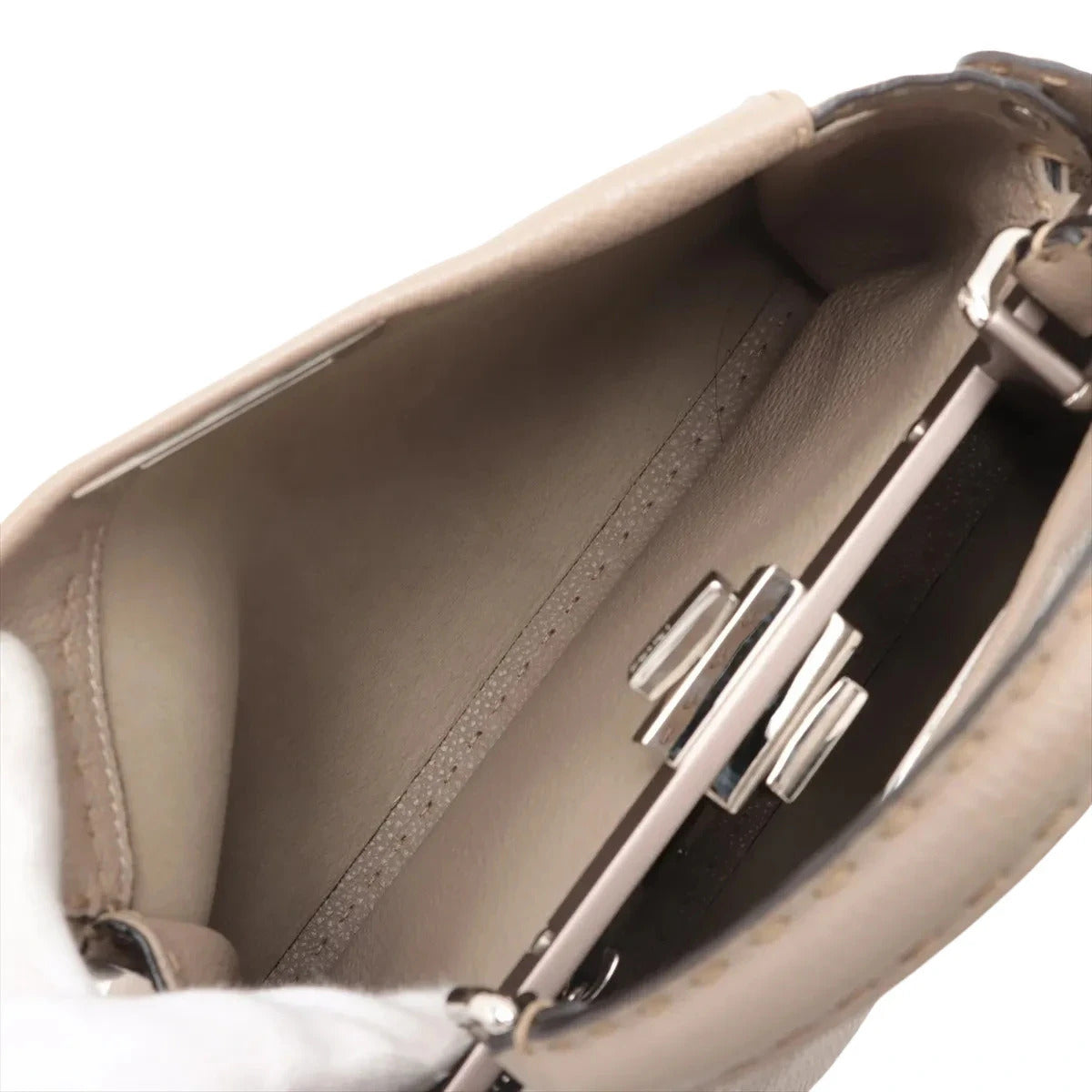 Pre-Loved Peekaboo Handbag Leather Regular with Silver Hardware, Taupe