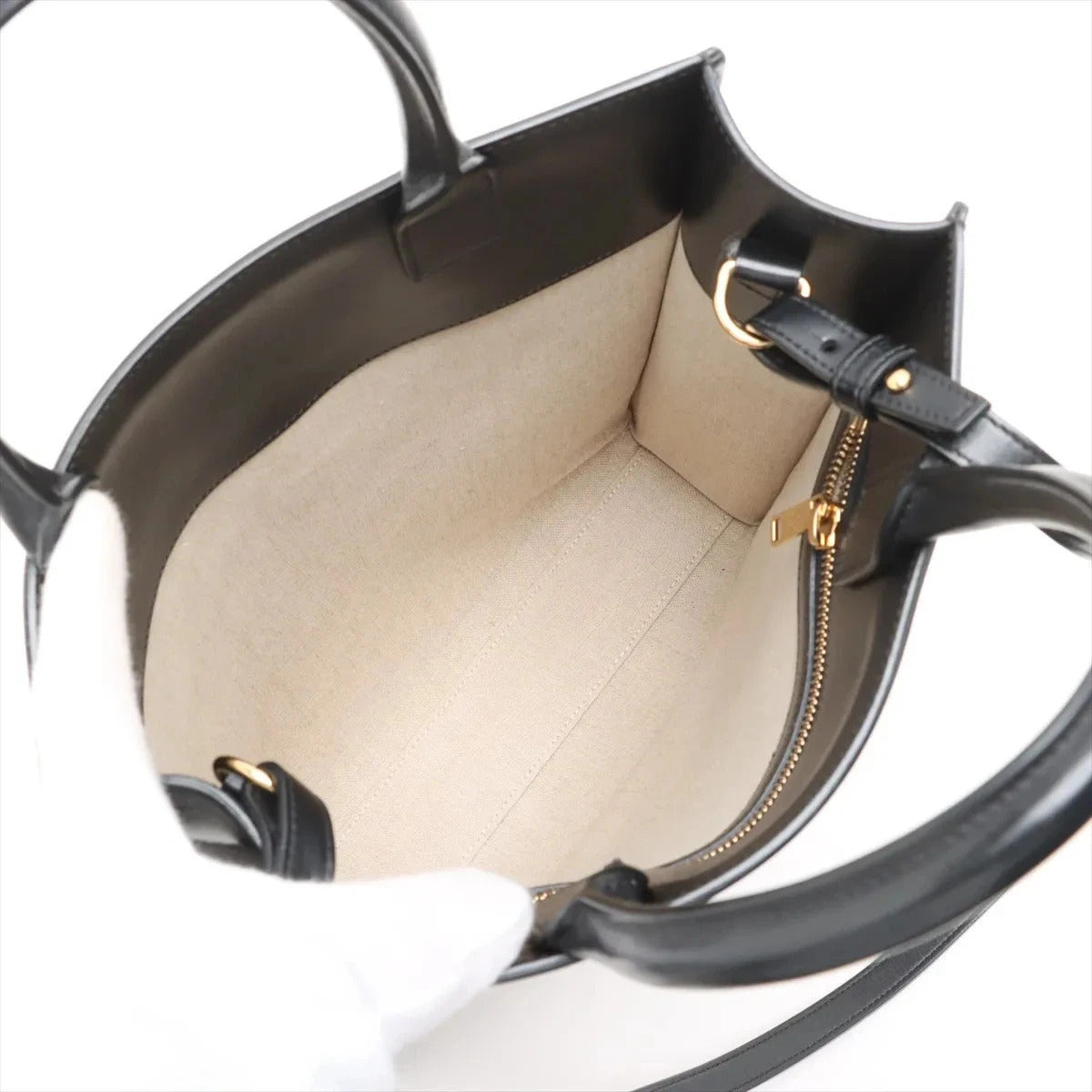 Pre-Loved Triomphe Vertical Cabas Tote Triomphe Coated Canvas Small with Gold Hardware, Beige and Black