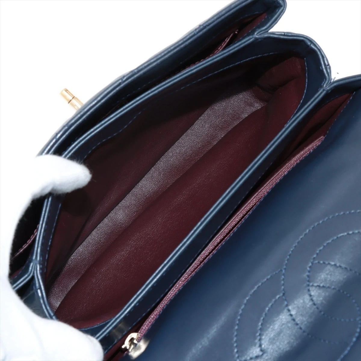 Pre-Loved Trendy CC Handbag Quilted Leather Small with Gold Hardware, Navy