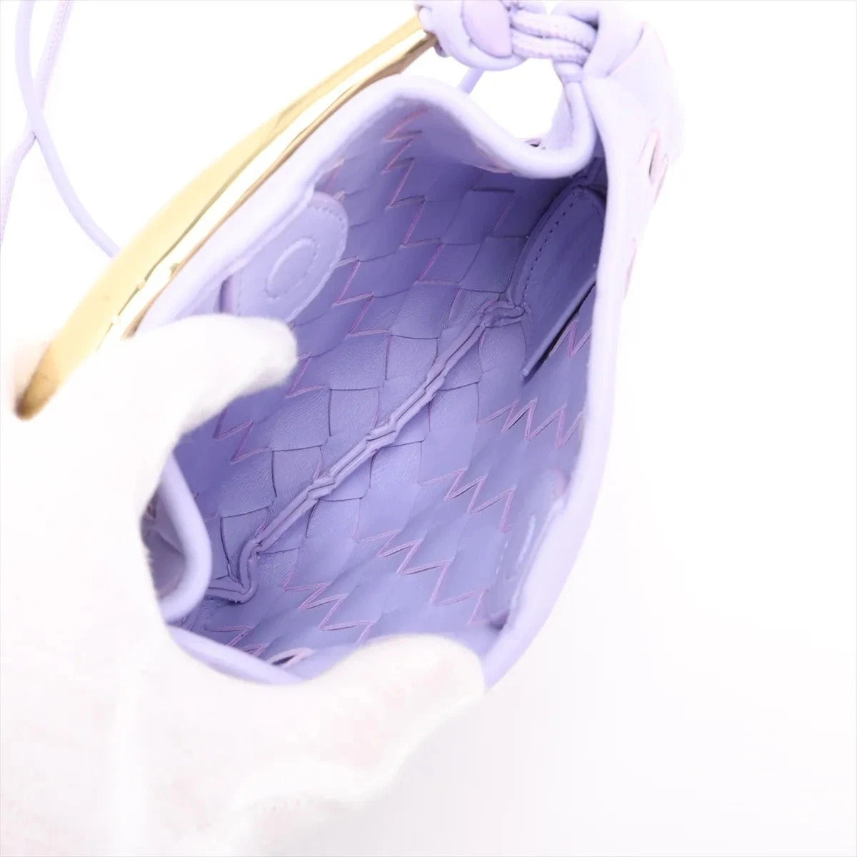 Pre-Loved Sardine Crossbody Bag Intrecciato Leather Mini with Gold Hardware, Lilac