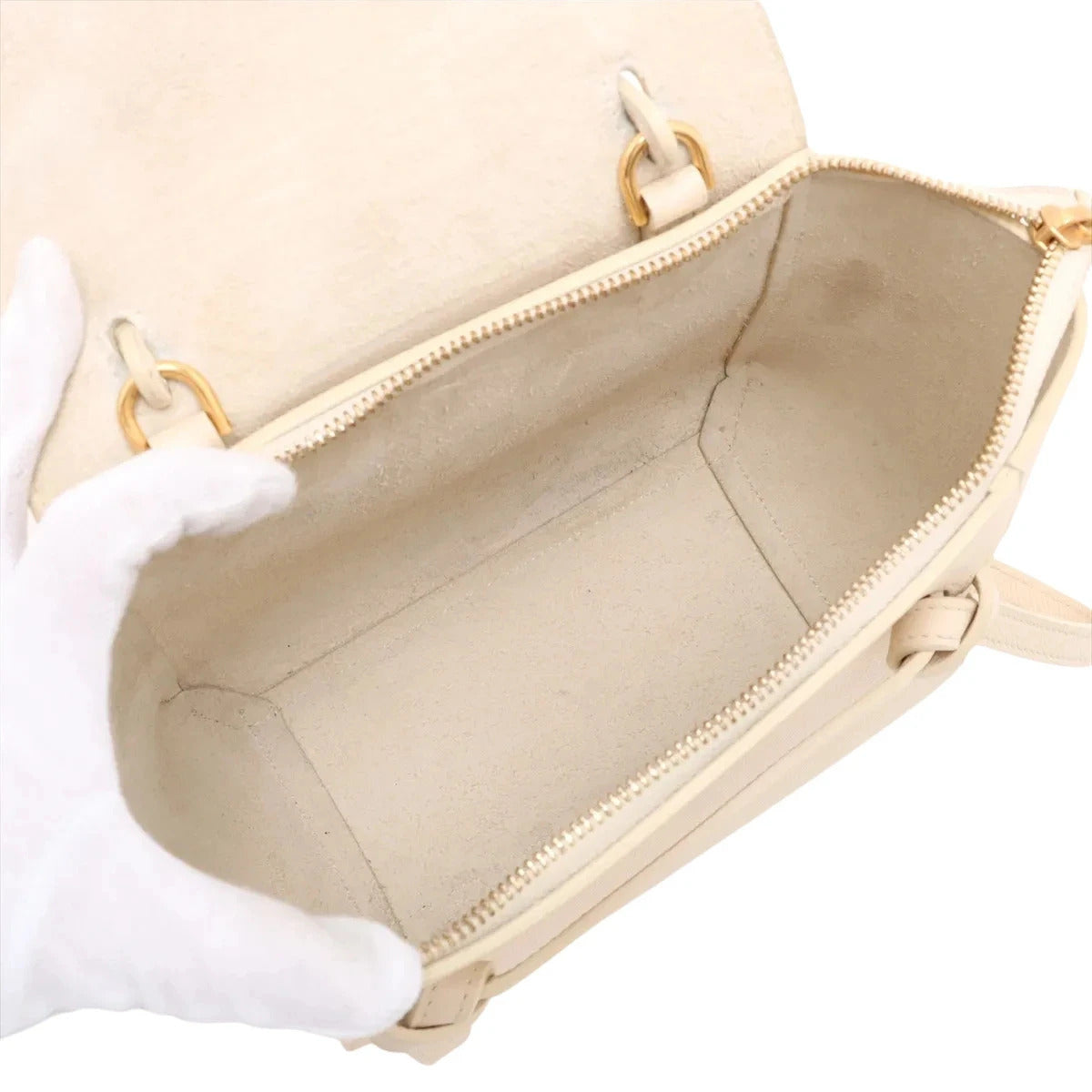 Pre-Loved Belt Bag Handbag Leather Micro with Gold Hardware, Cream