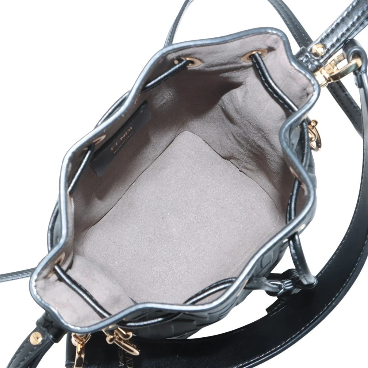 Pre-Loved Mon Tresor Bucket Bag FF Logo Embossed Leather Mini with Gold Hardware, Black