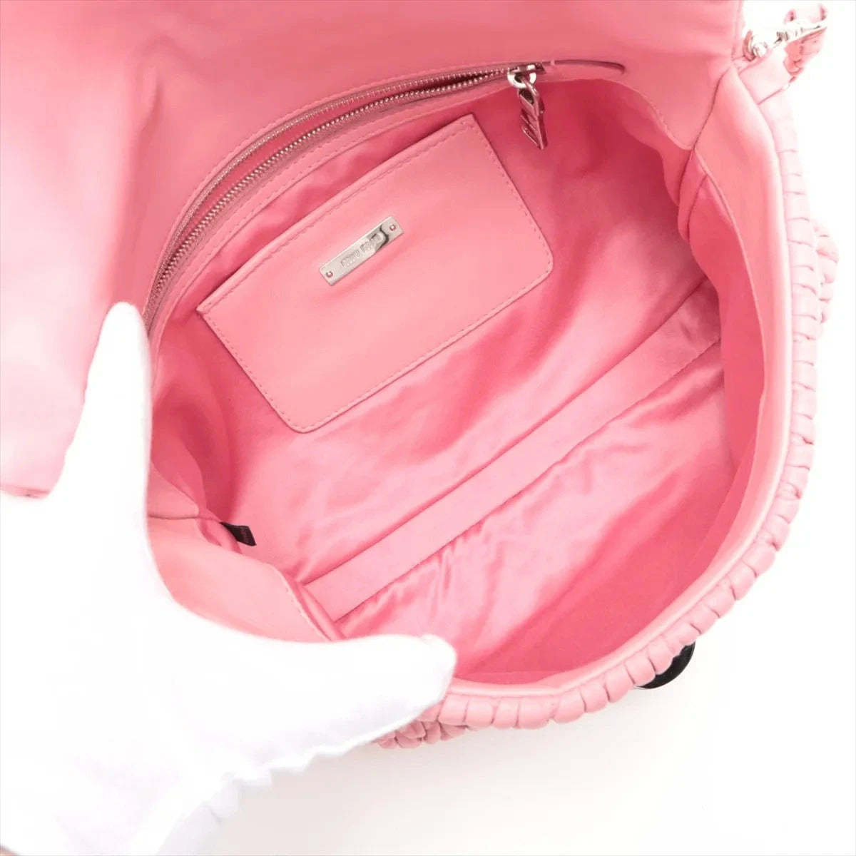 Pre-Loved Matelassé Crystal Cloquè Shoulder Bag Quilted Leather with Silver Hardware, Pink