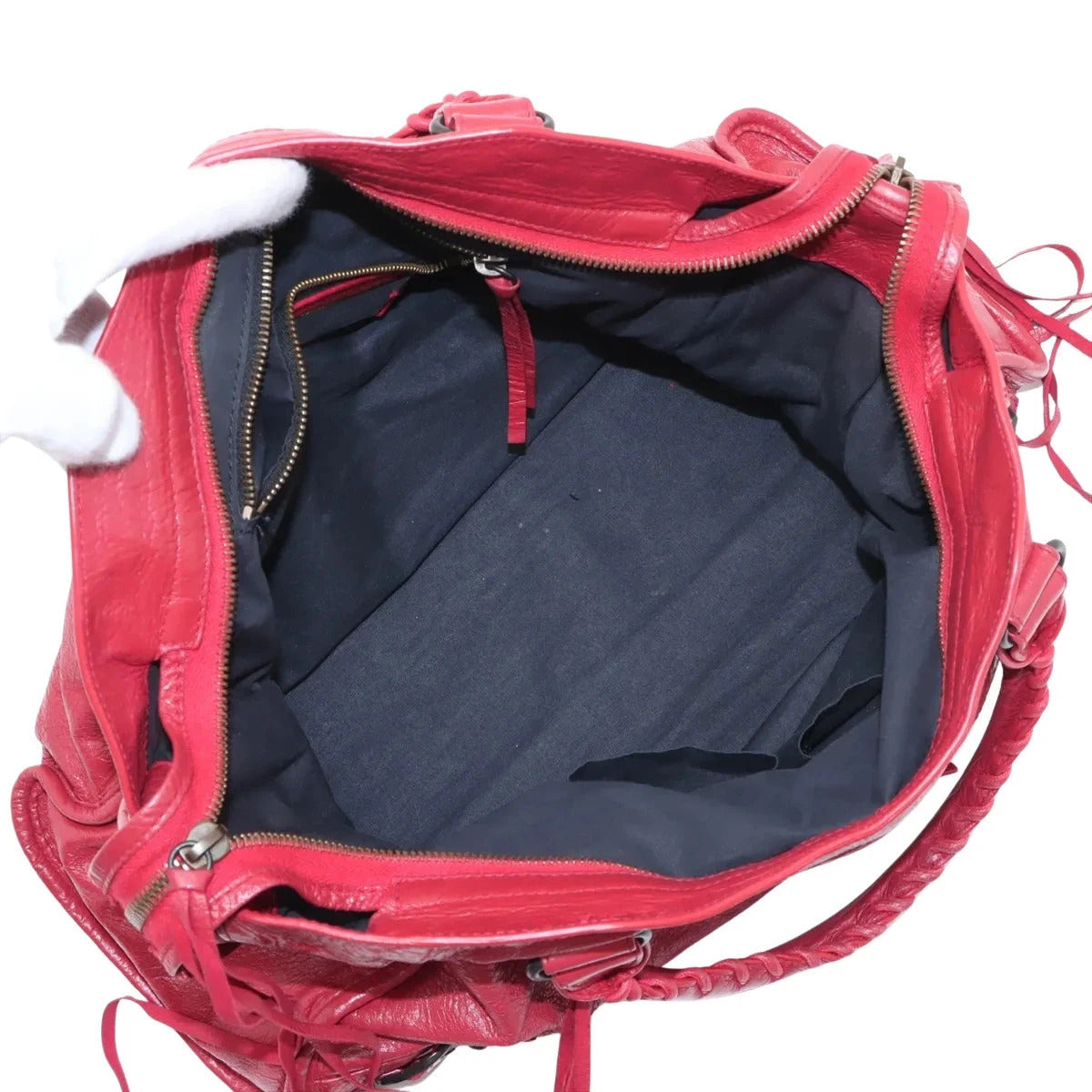 Pre-Loved City Handbag Leather with Matte Black Hardware, Red