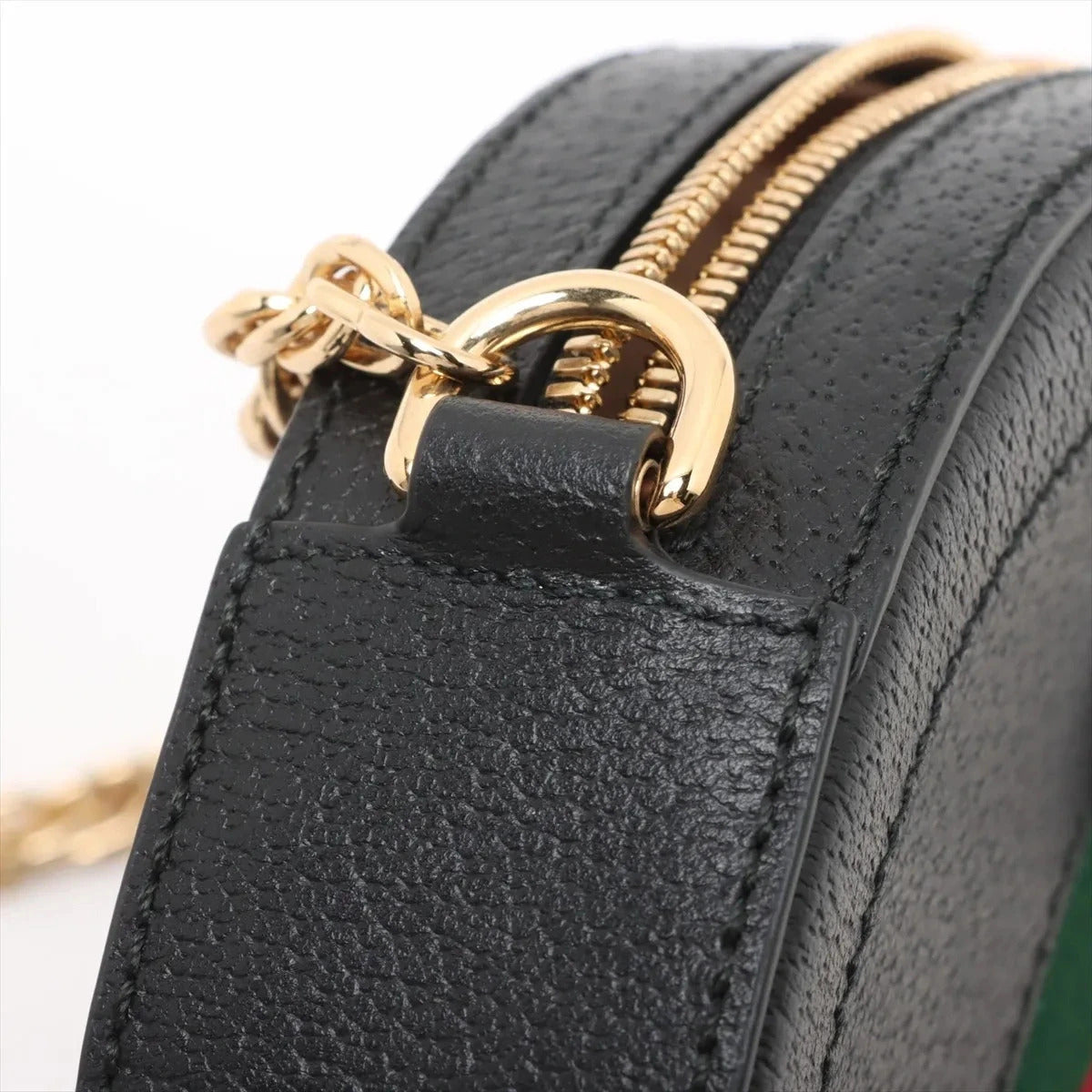 Pre-Loved Ophidia Round Mini Crossbody Bag Leather Mini with Gold Hardware, Black