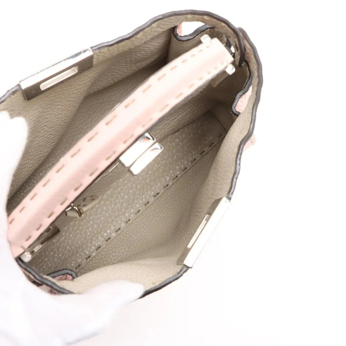 Pre-Loved Peekaboo Selleria Handbag Leather Mini with Silver Hardware, Pink