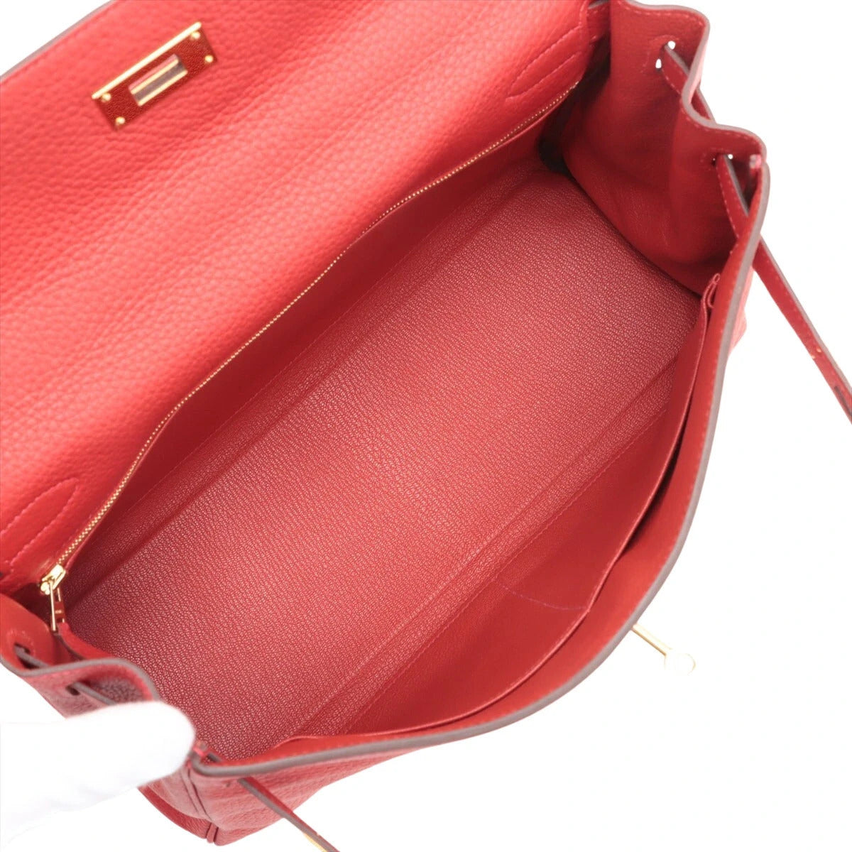 Pre-Loved Kelly Retourne Handbag Leather 32 with Gold Hardware, Red