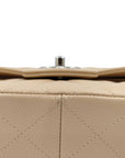Pre-Loved Classic Double Flap Shoulder Bag Quilted Leather Jumbo with Silver Hardware, Beige