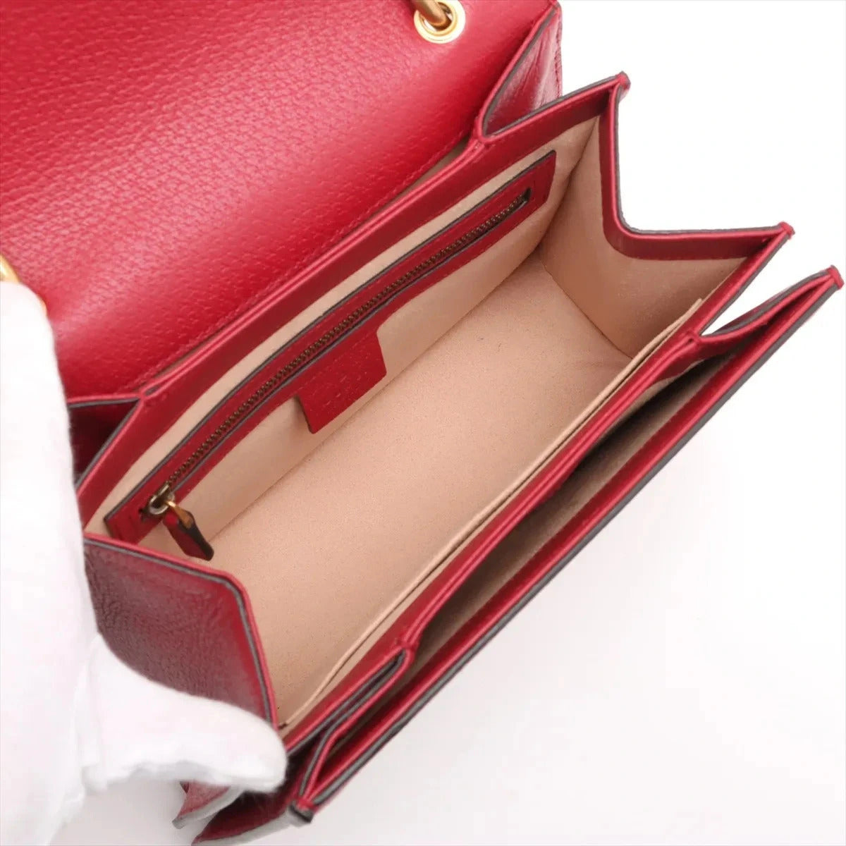 Pre-Loved Queen Margaret Handbag Monogram Coated Canvas Small with Aged Gold Hardware, Beige Ebony Red