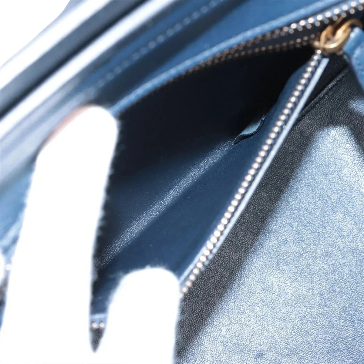 Pre-Loved Luggage Tote Leather Micro with Rose Gold Hardware, Navy, Yellow, and Beige