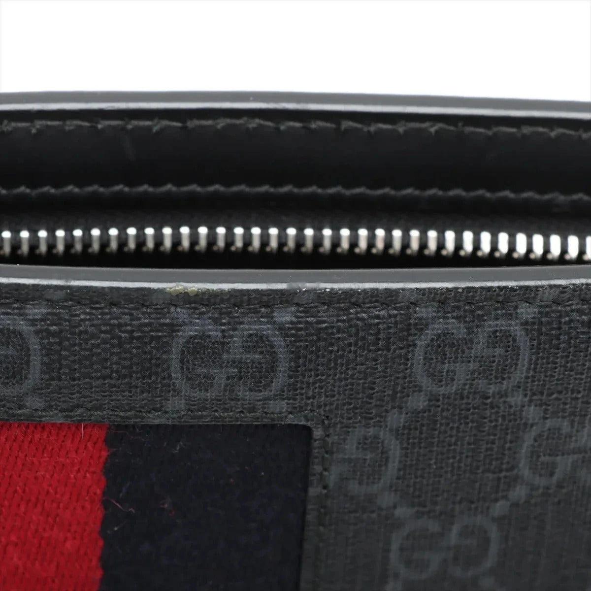 Pre-Loved GG Supreme Web Pouch Clutch Monogram Coated Canvas with Silver Hardware, Black