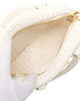 Pre-Loved Crochet Bowling Bag Handbag Crochet Raffia Mini with Gold Hardware, White
