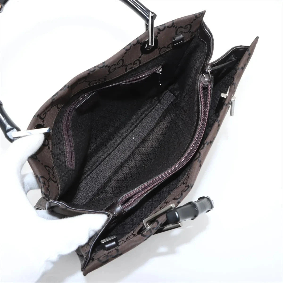 Pre-Loved Bamboo Tote Monogram Canvas with Silver Hardware, Brown