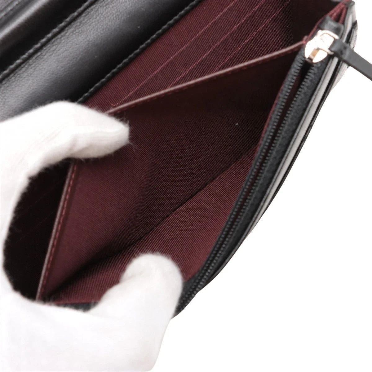 Pre-Loved Wallet on Chain Crossbody Bag Quilted Leather with Silver Hardware, Black