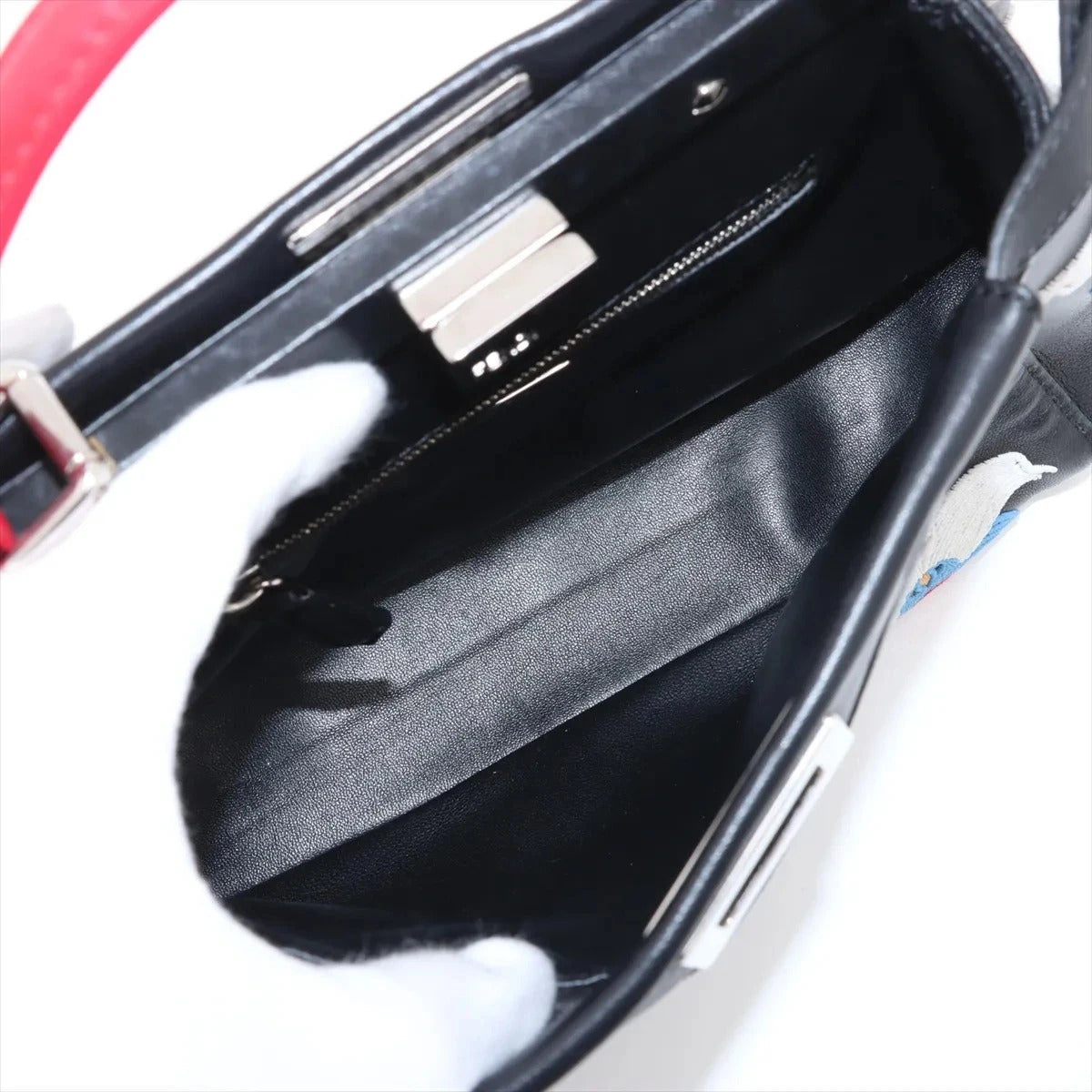 Pre-Loved Peekaboo Handbag Floral Leather Mini with Silver Hardware, Black