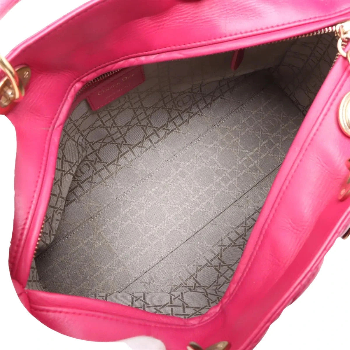 Pre-Loved Lady Dior Handbag Cannage Leather Large with Gold Hardware, Pink
