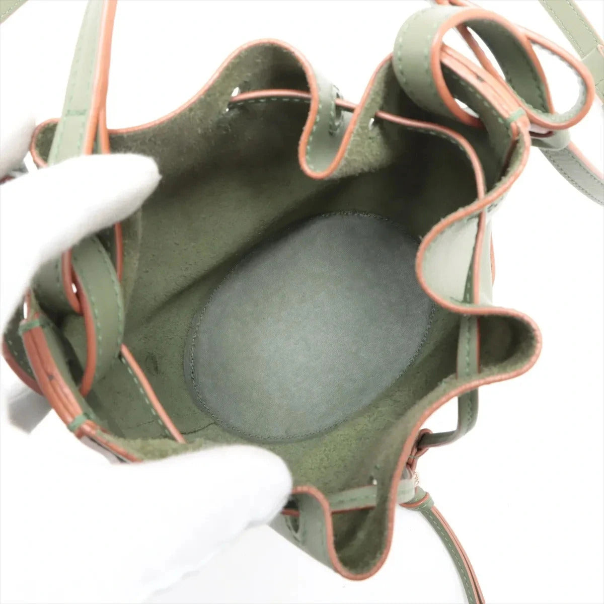 Pre-Loved Balloon Bucket Bag Leather Mini with Gold Hardware, Sage Green