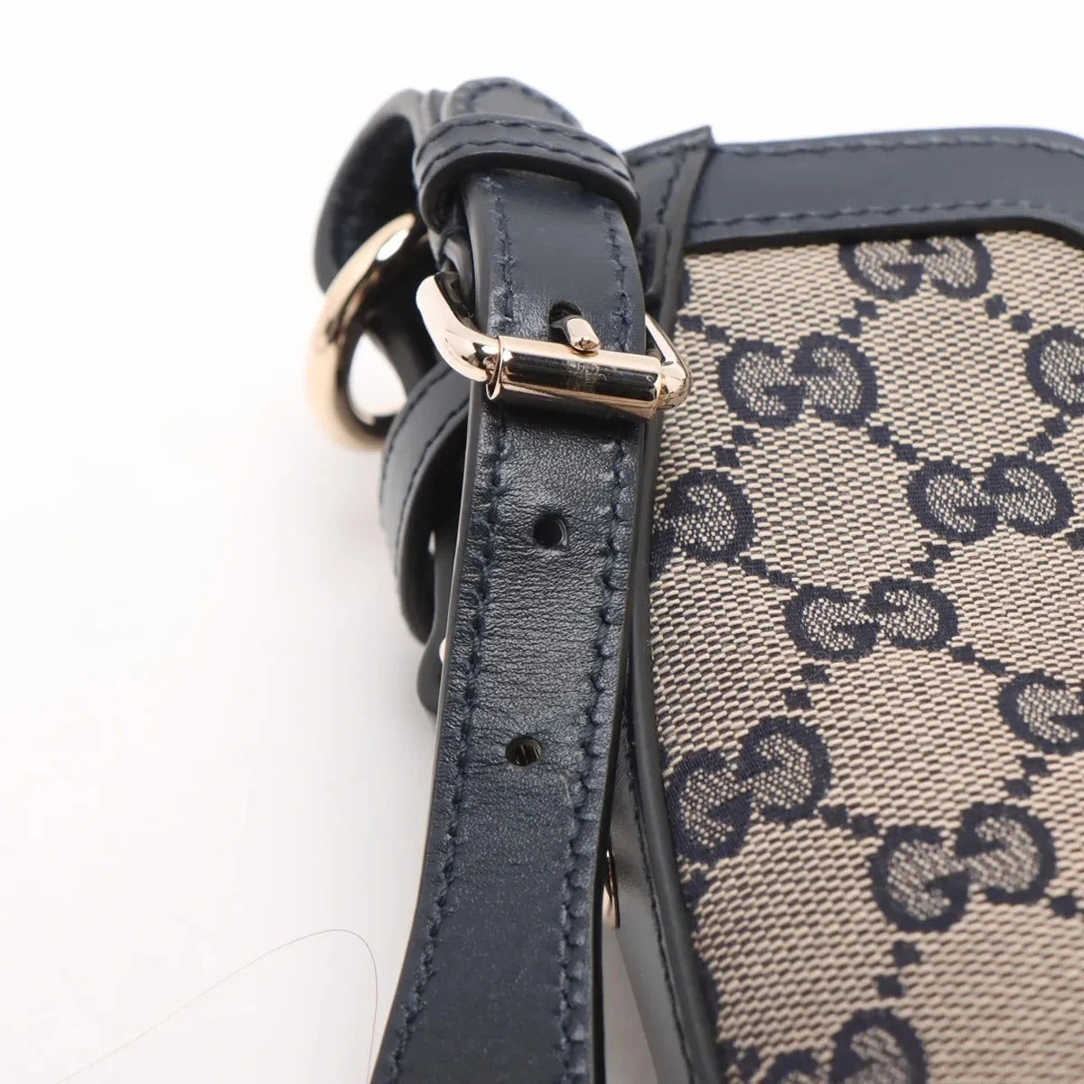 Pre-Loved GG Canvas Bucket Bag Crossbody Bag GG Monogram Coated Canvas Mini with Gold Hardware, Navy / Beige