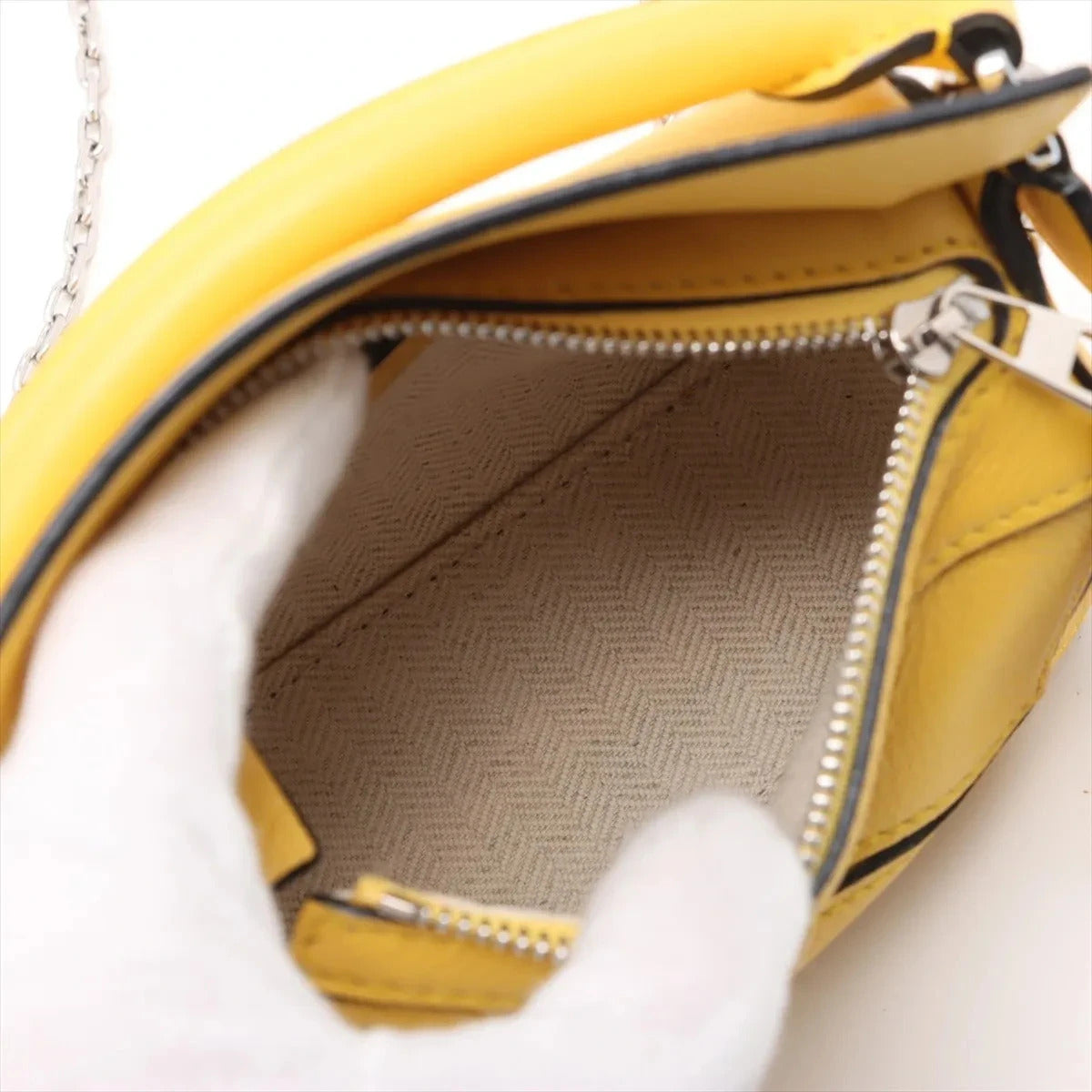 Pre-Loved Puzzle Crossbody Bag Leather Nano with Silver Hardware, Yellow