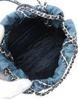 Pre-Loved Chanel 22 Tote Quilted Denim Mini with Silver Hardware, Blue