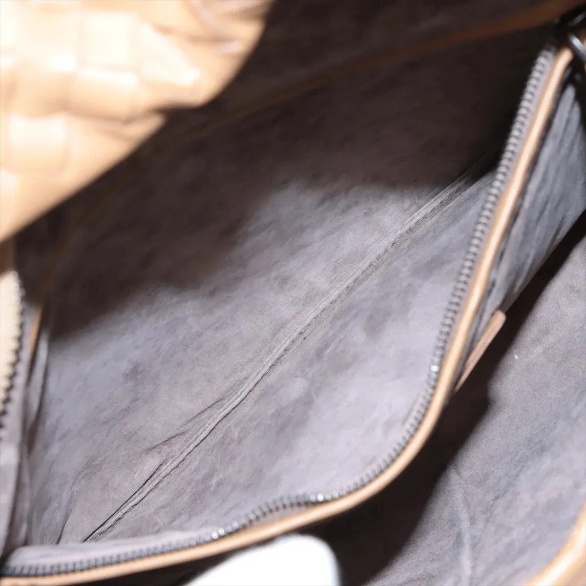 Pre-Loved Veneta Shoulder Bag Intrecciato Leather Medium with Silver Hardware, Beige