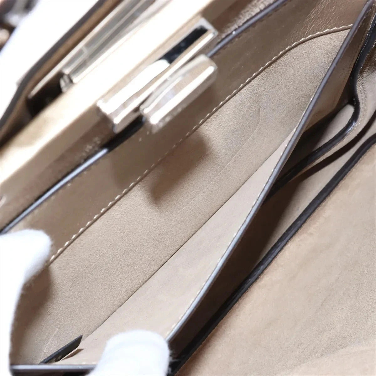 Pre-Loved Peekaboo Handbag Leather with Silver Hardware, Metallic Gold