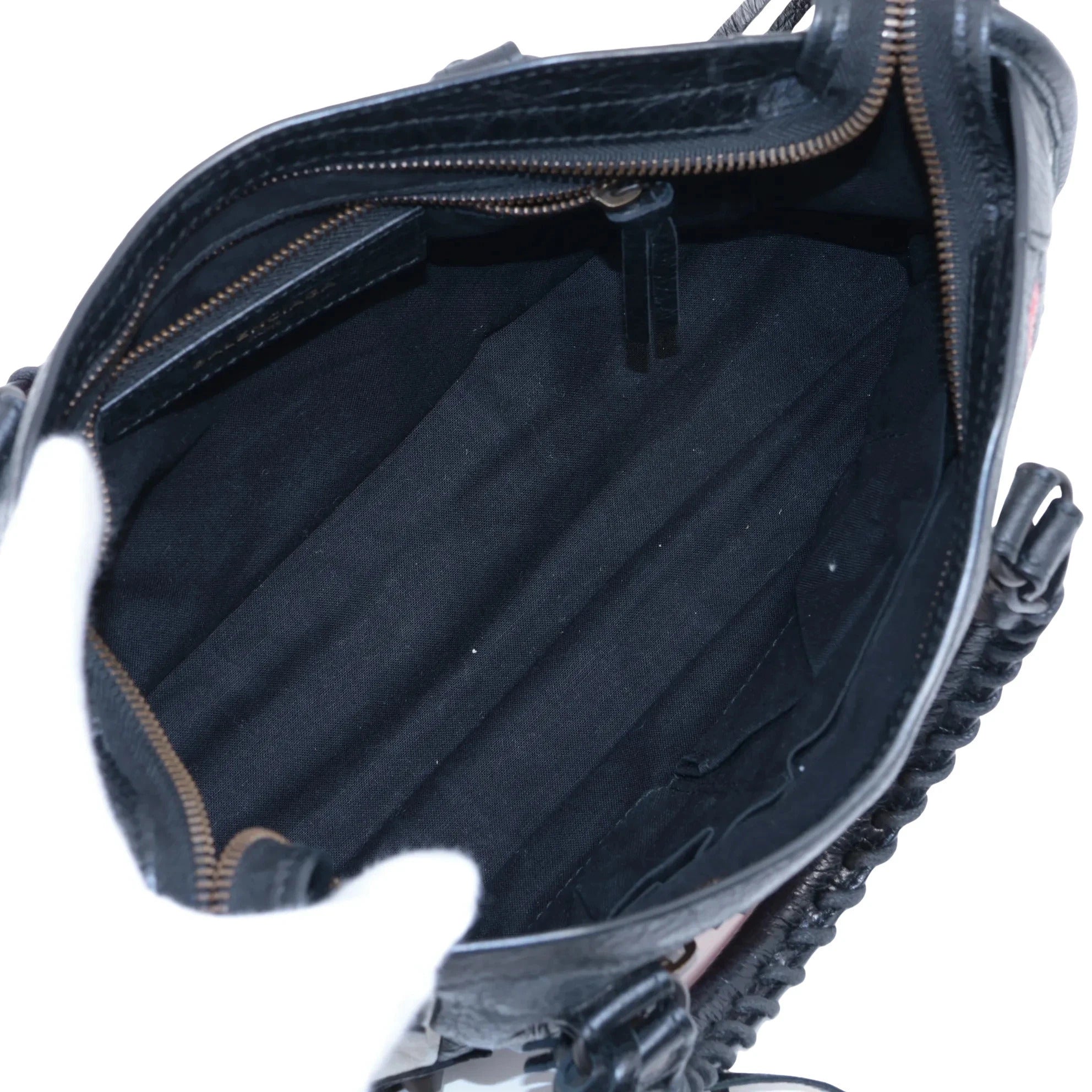 Pre-Loved Classic City Handbag Striped Leather Small with Aged Bronze Hardware, Black, White, Pink, Red