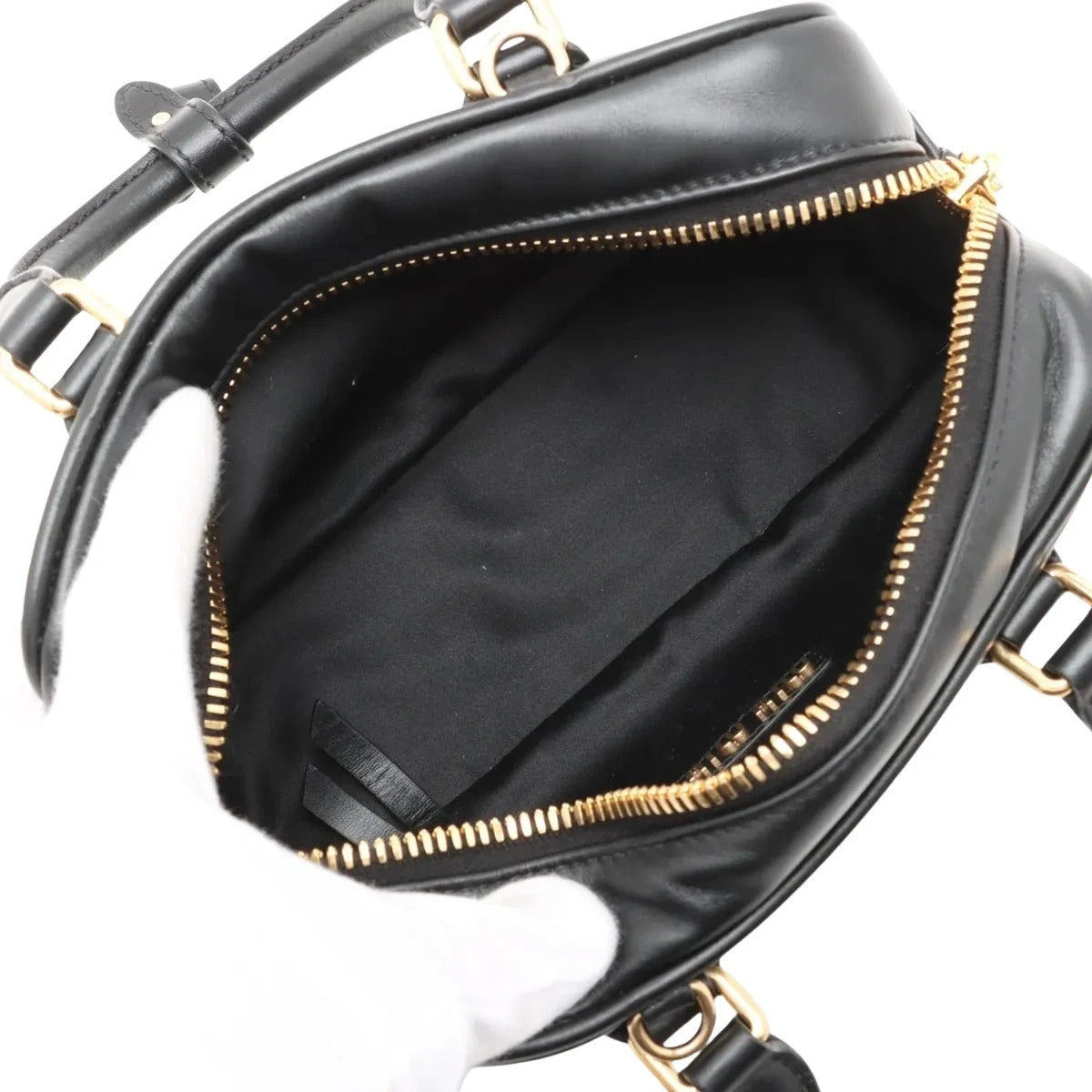 Pre-Loved Bowling Bag Handbag Leather Mini with Gold Hardware, Black