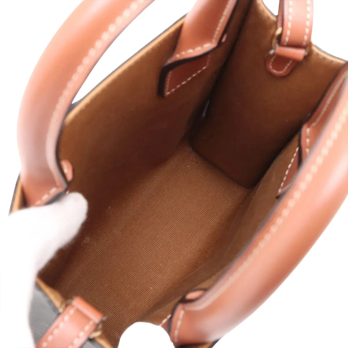 Pre-Loved Vertical Cabas Tote Triomphe Canvas Coated Mini with Gold Hardware, Brown