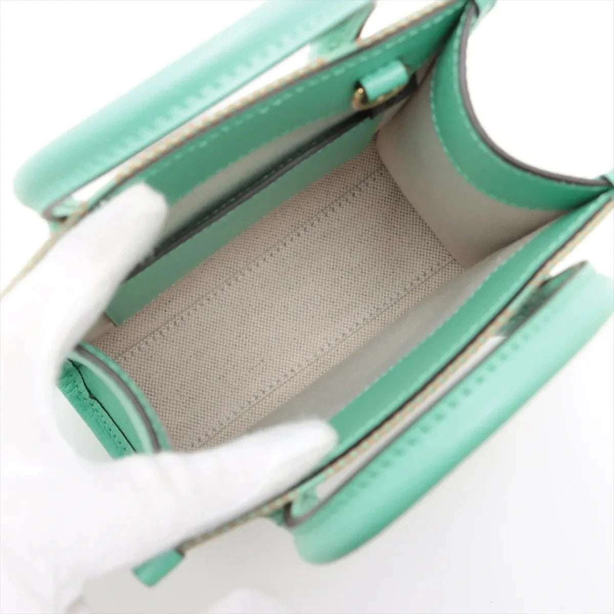Pre-Loved Jumbo GG Mini Tote Tote Monogram Coated Canvas Mini with Gold Hardware, Beige and Green