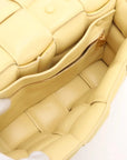 Pre-Loved Chain Cassette Shoulder Bag Intrecciato Leather with Gold Hardware, Pale Yellow