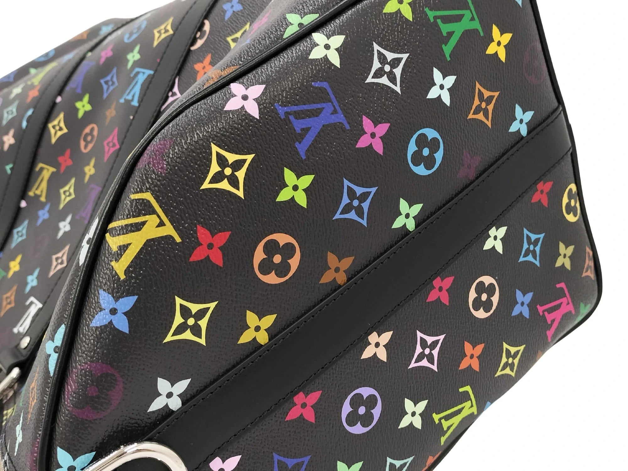Pre-Loved Keepall Bandoulière Travel Bag Monogram Coated Canvas 50 with Silver Hardware, Black Multicolor