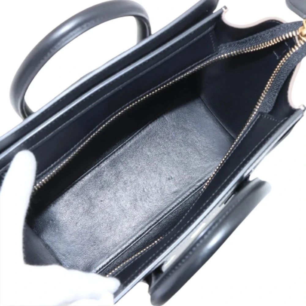 Pre-Loved Luggage Tote Leather Nano with Gold Hardware, White, Black &amp; Beige