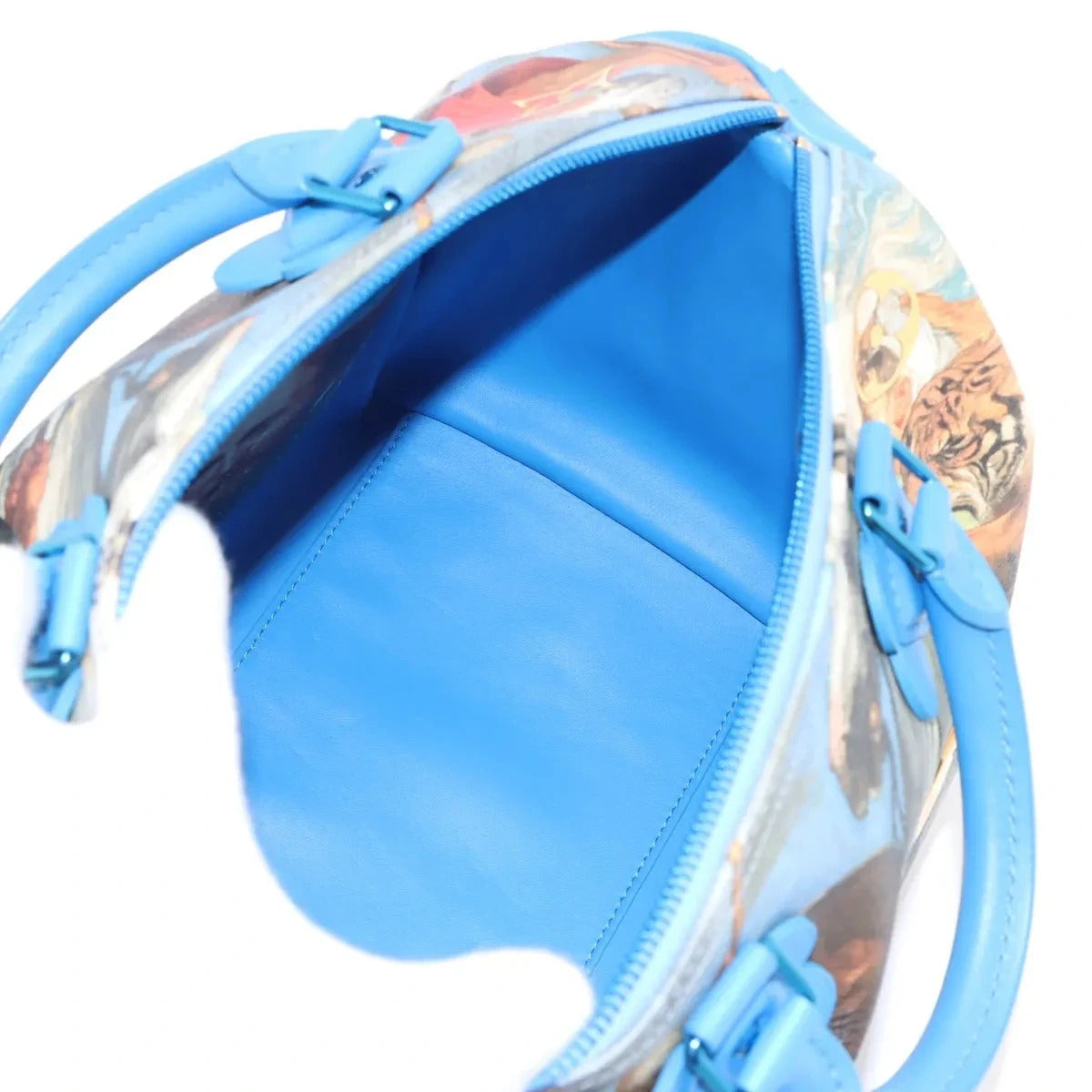 Pre-Loved Speedy Masters Rubens Handbag Printed Coated Canvas 30 with Gold Hardware, Blue Multicolor