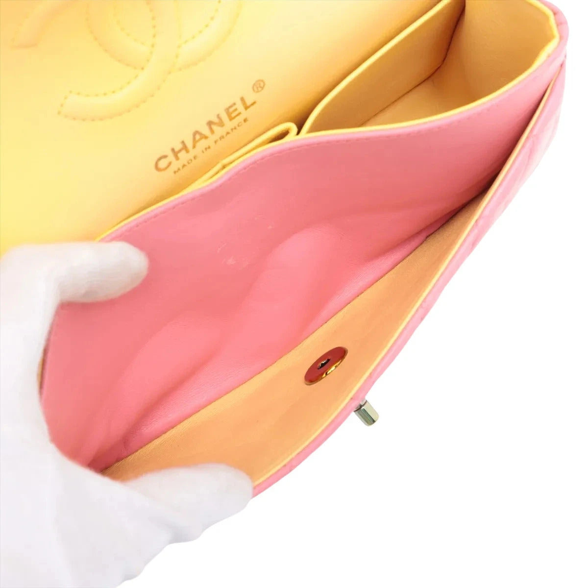 Pre-Loved Classic Double Flap Shoulder Bag Quilted Leather Small with Rainbow Iridescent Hardware, Pink